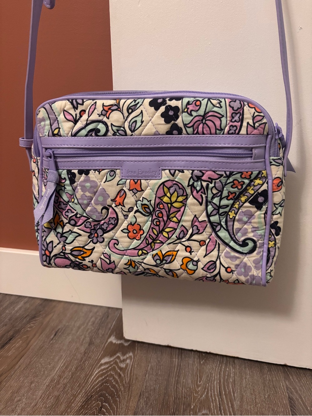 Vera Bradley Lavender Paisley Quilted Crossbody with Pastel Accents
